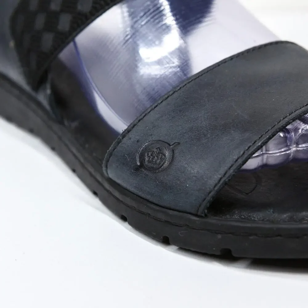 BORN Parson Leather Strappy Sandals Elastic Strap‎ Comfort Padded Black Sz 9